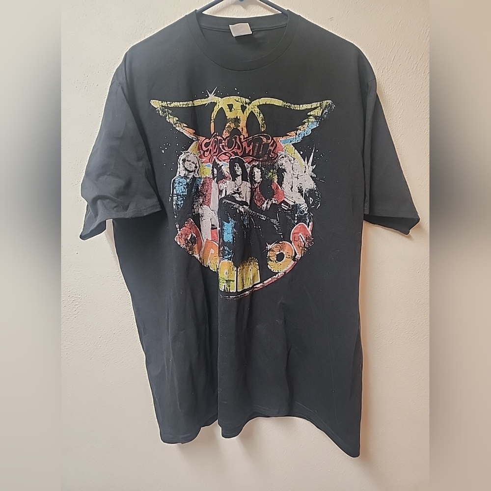 Black Rare Vintage Aerosmith Licensed Dream On 1973 Tour Black Tee Shirt Size 2X